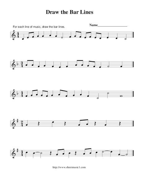 Draw the Bar Lines Worksheet