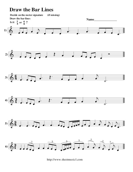 Draw the Bar Lines Worksheet