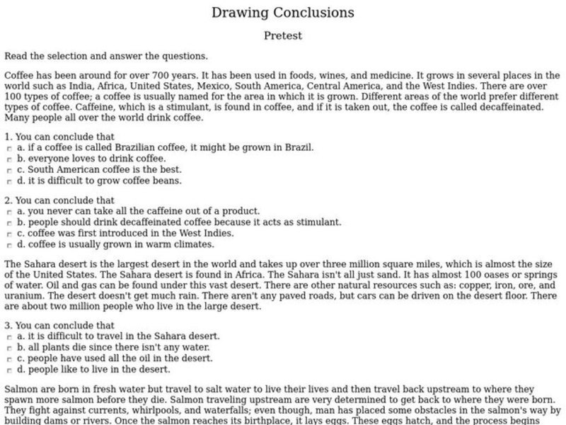 Drawing Conclusions Worksheet