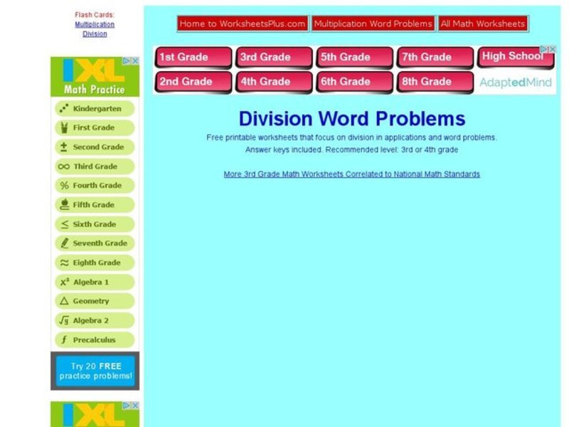 Simple Division Word Problems Interactive