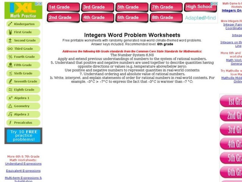 Integers: A Real World Rational Numbers Application Interactive