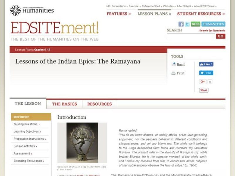 Lessons of the Indian Epics: The Ramayana Lesson Plan