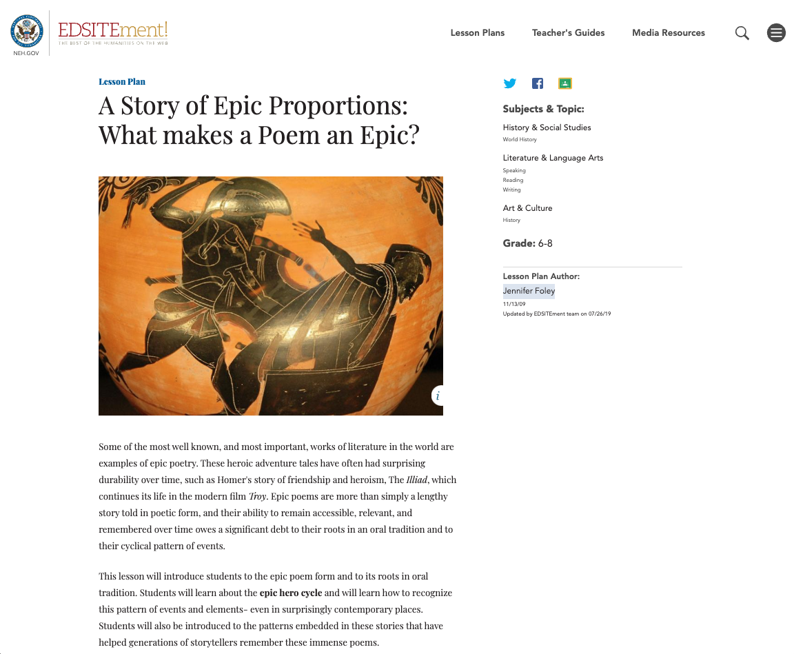 A Story of Epic Proportions: What Makes a Poem an Epic? Lesson Plan