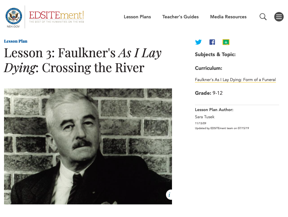 Faulkner's As I Lay Dying: Crossing the River Lesson Plan