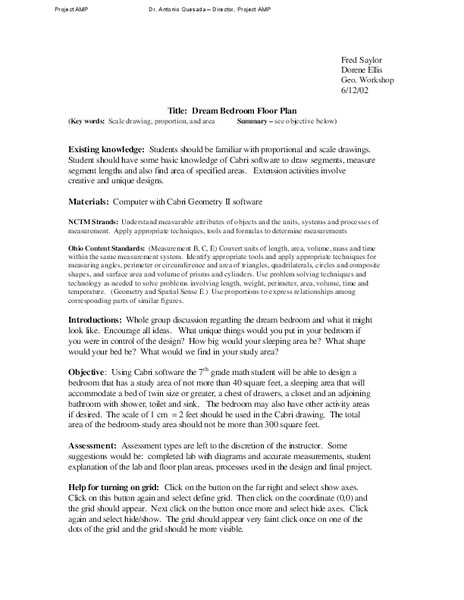 Dream Bedroom Floor Plan Lesson Plan