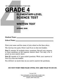 Grade 4 Elementary Level Science Test 2008 Assessment