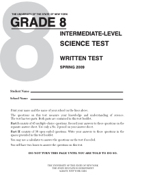Grade 8: Intermediate-Level Test, Science Written Test, 2009 Assessment