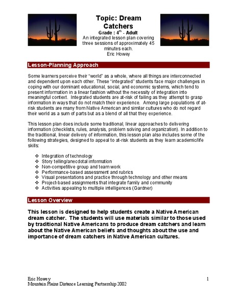 Dream Catchers Lesson Plan