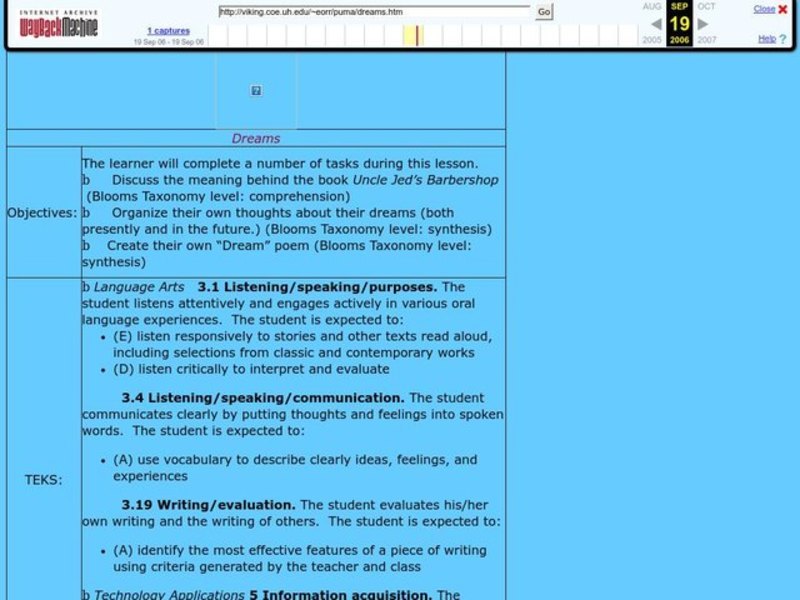 Dreams Lesson Plan