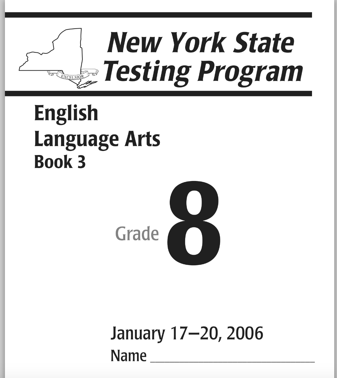 New York State Testing Program English Language Arts Book 3--Grade 8 Worksheet
