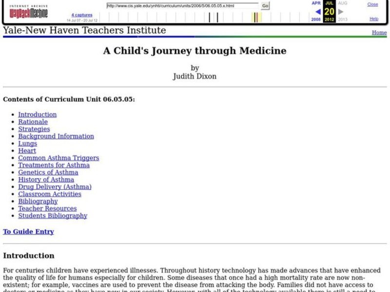 A Child's Journey Through Medicine Lesson Plan
