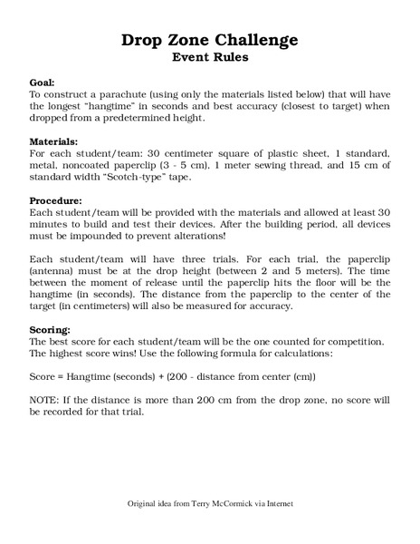 Drop Zone Challenge Worksheet