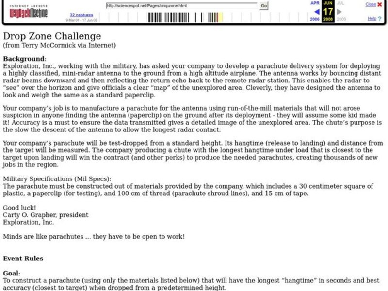 Drop Zone Challenge Worksheet