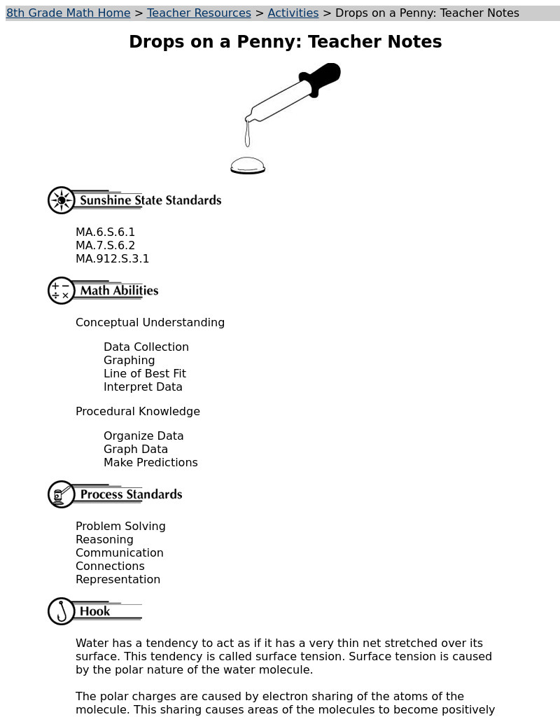 Drops on a Penny Lesson Plan