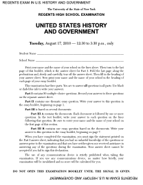 Regents High School Examination: United States History and Government, August 17, 2010 Assessment