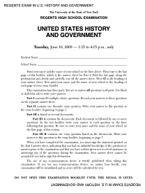 Regents High School Examination: United States History and Government, June 16, 2009 Assessment
