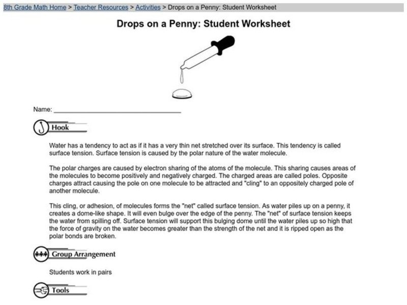 Drops on a Penny Worksheet