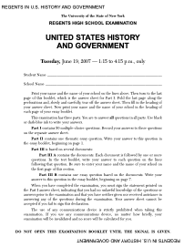 Regents High School Examination: United States History and Government, June 19, 2007 Assessment