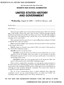 Regents High School Examination: United States History and Government, August 16, 2006 Assessment