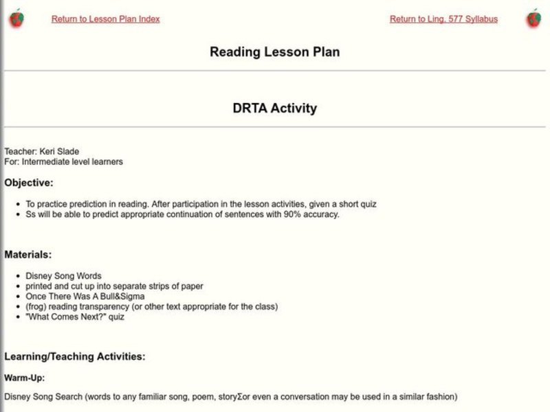 DRTA Activity Lesson Plan