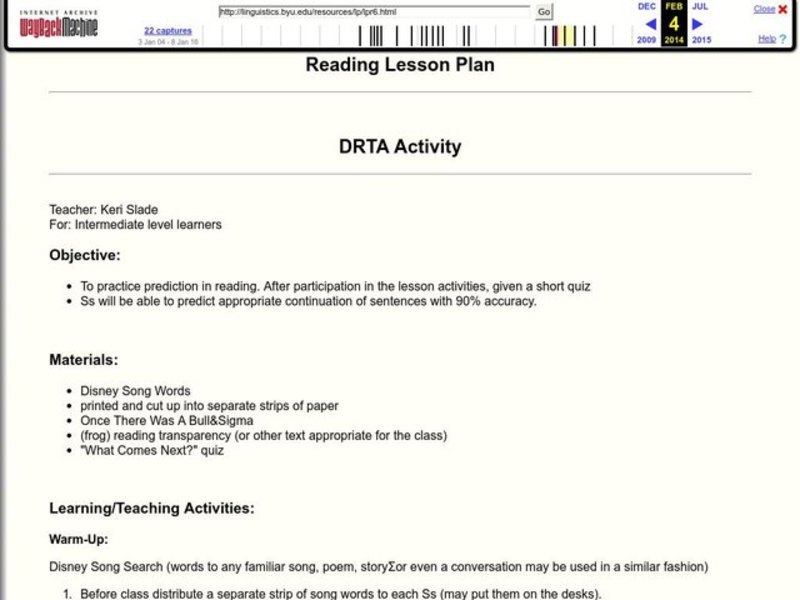 DRTA Activity Lesson Plan