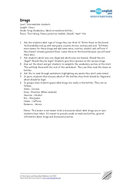 Drugs Lesson Plan