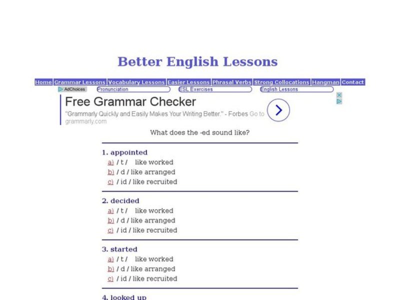 Better English Lessons: What Does the -ed Sound Like? Interactive