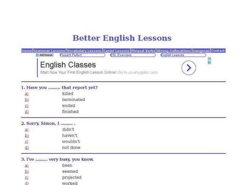 Better English Lessons: Present Perfect Interactive