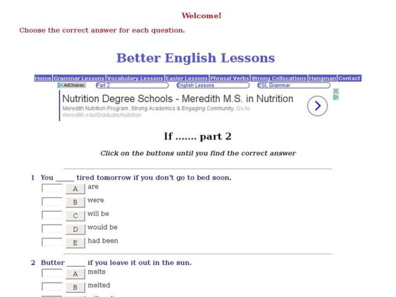 Better English Lessons: Grammar Skills, "If" #2 Interactive