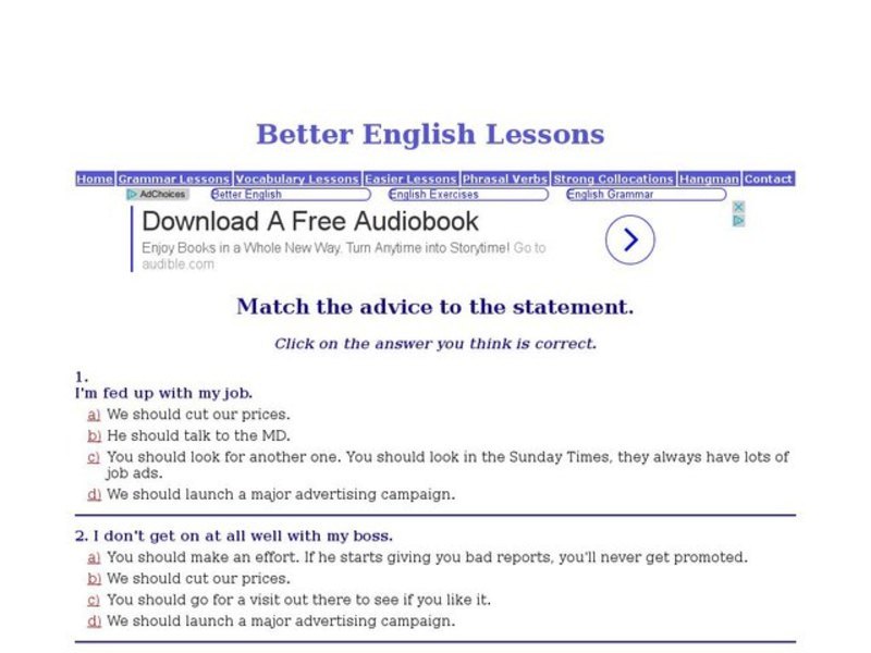 Match The Advice to the Statement Interactive