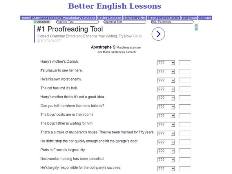 ESL: Apostrophe S Activity Interactive