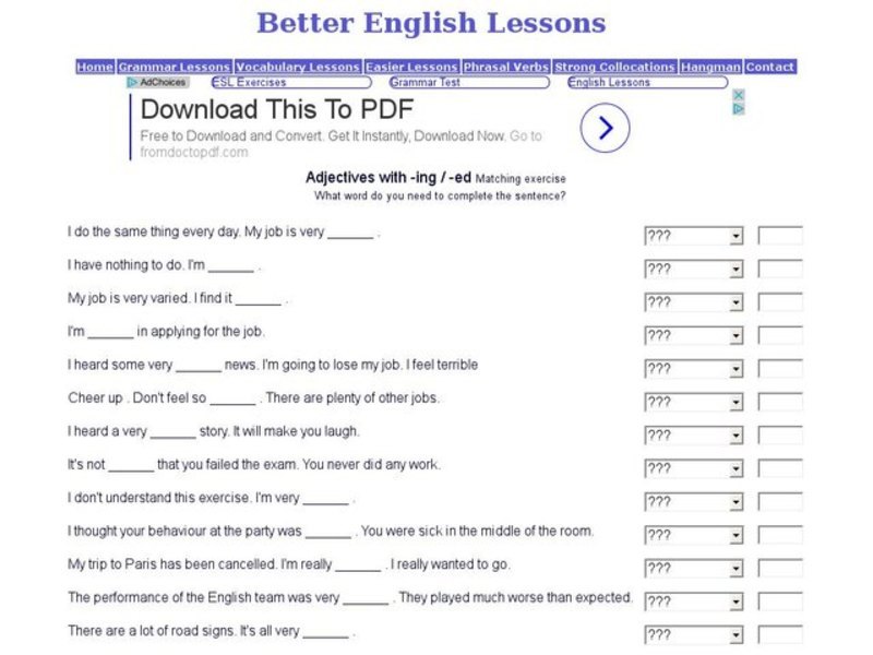 Adjectives Ending with ing/ed Interactive