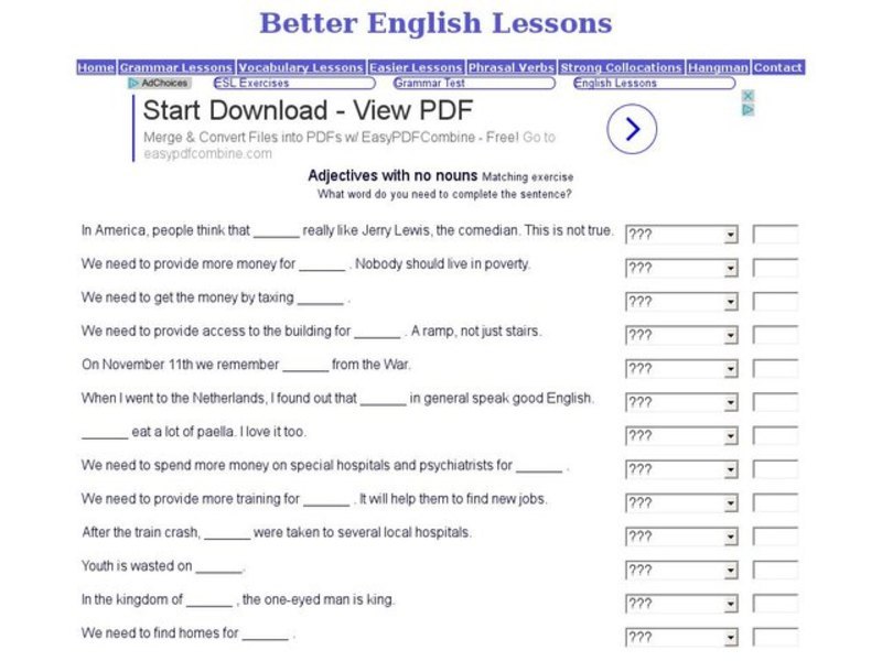 Adjectives with no nouns Interactive