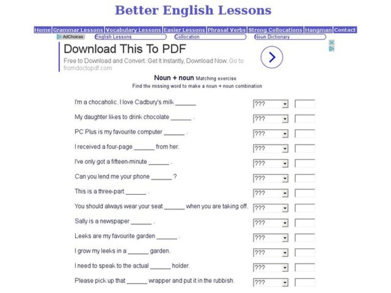 Noun + Noun Matching Combinations Interactive