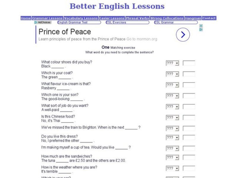 Better English Lessons: Grammar Skills, "One" Interactive