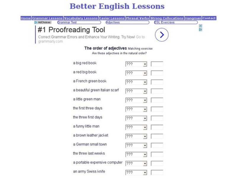 ESL: The Order of Adjectives Interactive