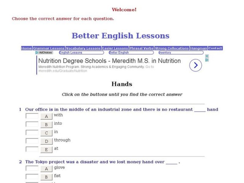 Better English Lessons: Grammar Skills, "Hands" Interactive
