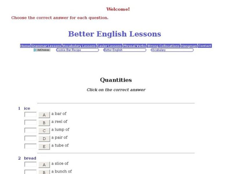 Better English Lessons: Quantities Interactive