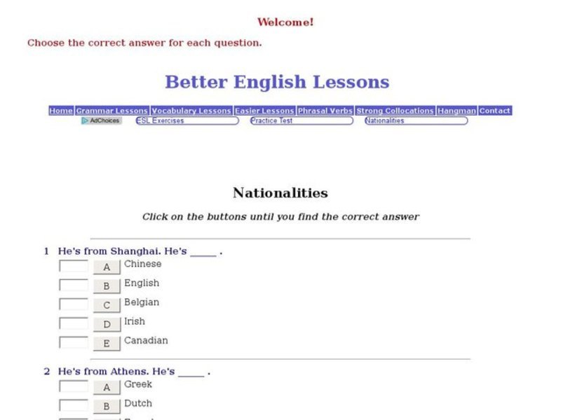 Better English: Nationalities Interactive