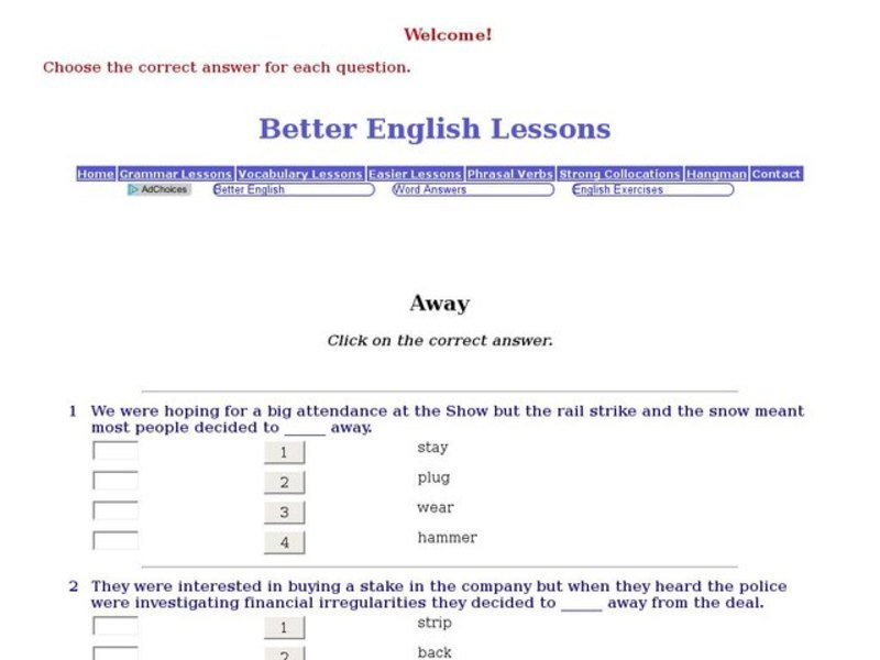 Better English Lessons: "Away" Interactive