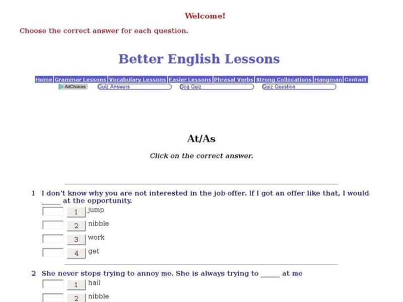 Better English Lessons: At/As Interactive