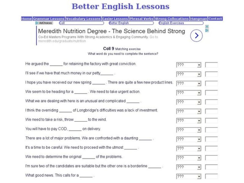 Better English Lessons: Collocation Interactive