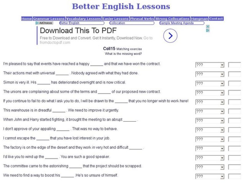 Better English Lessons: Collocation 2 Interactive
