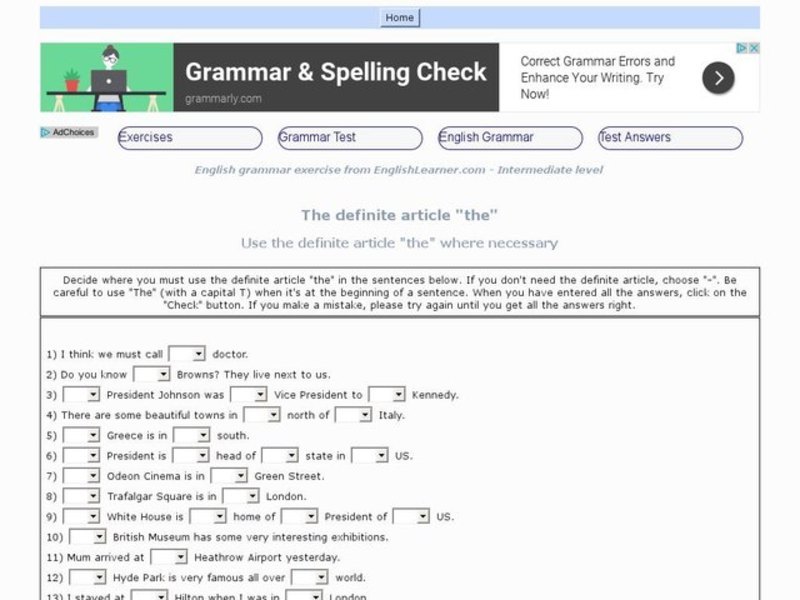 The Definite Article "The" Interactive
