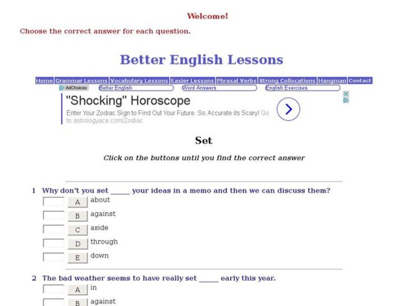 Better English Lessons: Grammar Skills, "Set" Interactive