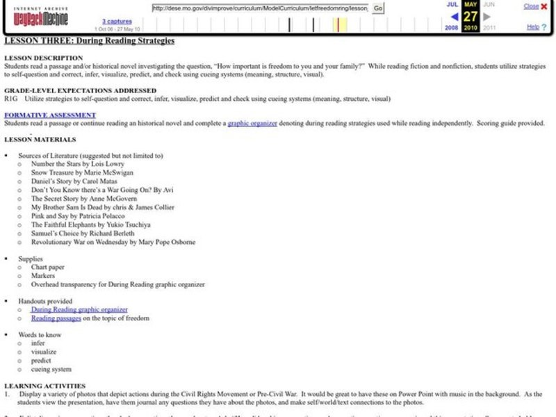 During Reading Strategies Lesson Plan