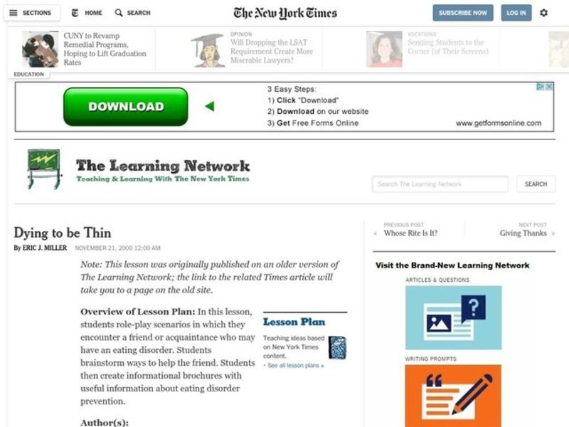 Dying to be Thin Lesson Plan