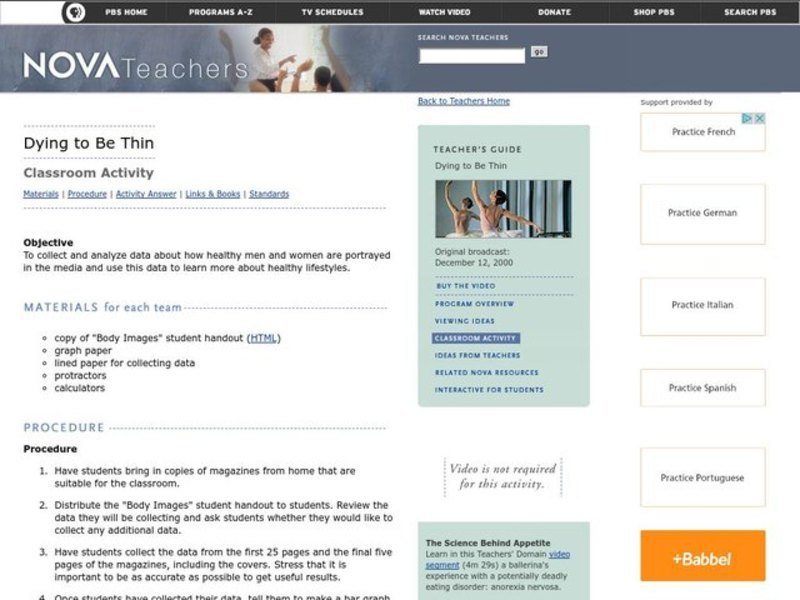 Dying to Be Thin Lesson Plan