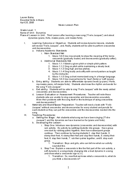 Dynamics Lesson Plan