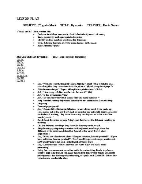 Dynamics Lesson Plan